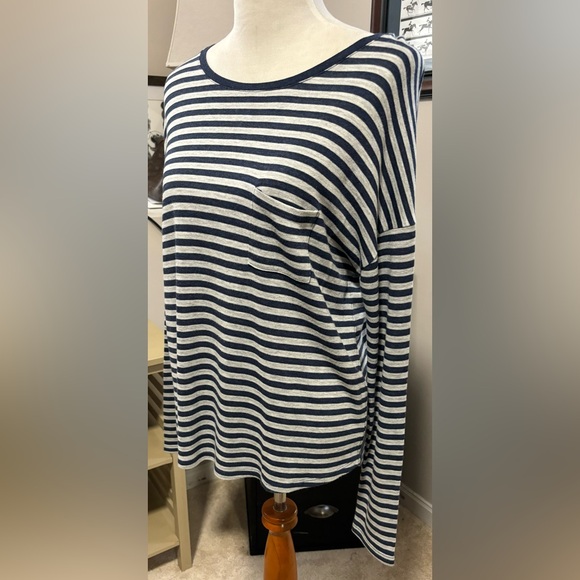 Vince Women's Blue/White Striped Long Sleeve Boat Neck Top Size L - Picture 5 of 7